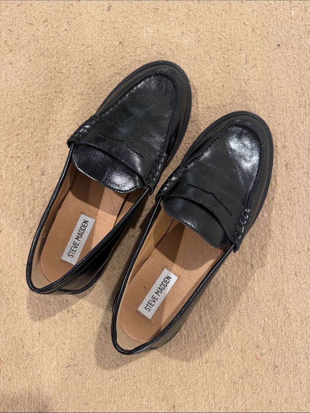 Steve Madden New Black Leather Penny Loafers